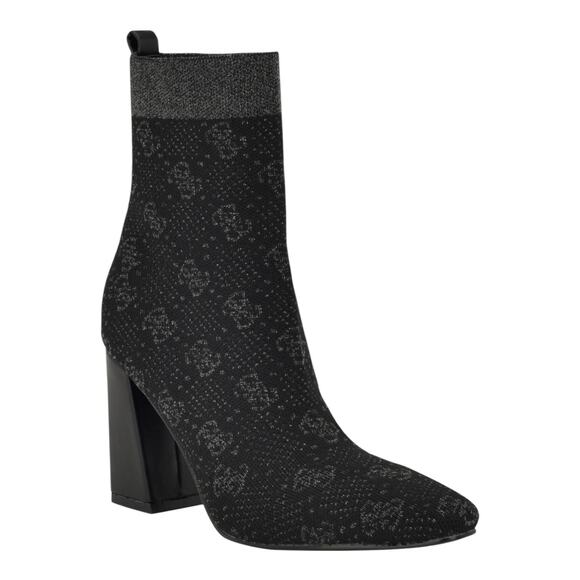GUESS Women's Yonel Block Heel Stretch Knit Logo Dress Booties Black Size 6 - Picture 1 of 5